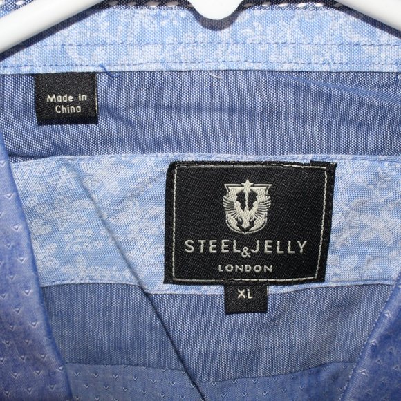 Steel & Jelly London Mens XL Flip Cuff Blue Long Sleeve Casual Dress Shirt - Picture 7 of 9